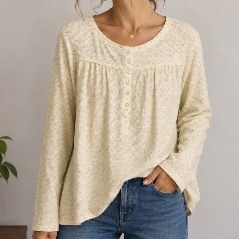 Wonderly Floral Henley Tunic Top XL Cottagecore Soft Girl Babydoll Euro Summer
